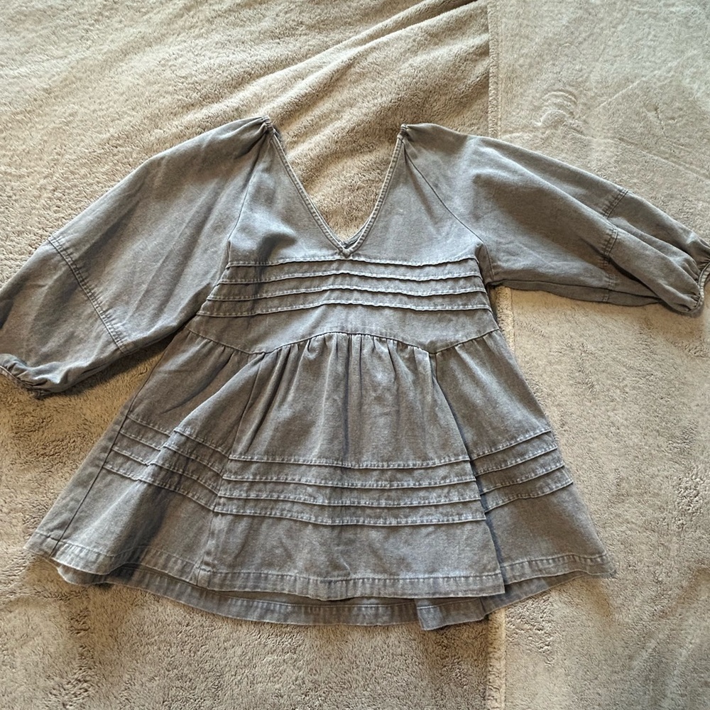 Blue Gray V-Neck Women's Top